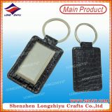 Promotion Metal Keyring PU Leather Keychain with Stamp Logo