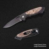 Folding Knife with Wooden Camo Handle (#3846)