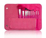 10PCS Cosmetic Brush Professional Brush Set Synthetic Hair in Diamond Red Pouch