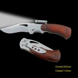 Wooden Handle Folding Knife with LED (#3140)