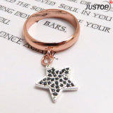 Sparkling Two Tone Two Colors Black Diamond Rose Gold Star Ring in Copper