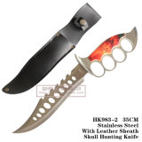 Finger Holes Fixed Blade Hunting Knives Tactical Knives with Leather 35cm HK983-2