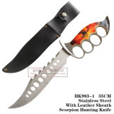 Finger Holes Fixed Blade Hunting Knives Tactical Knives with Leather 35cm HK983-1