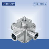 Ss 304 Three-Way Pneumatic Non-Retention Ball Valve with Clamped Ends