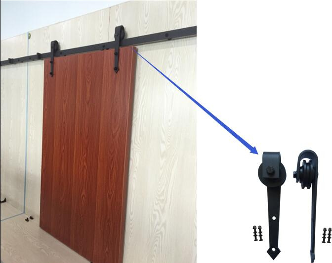 Black Hardware Sliding Barn Door Accessories, Wooden Interior Door with Flat Track