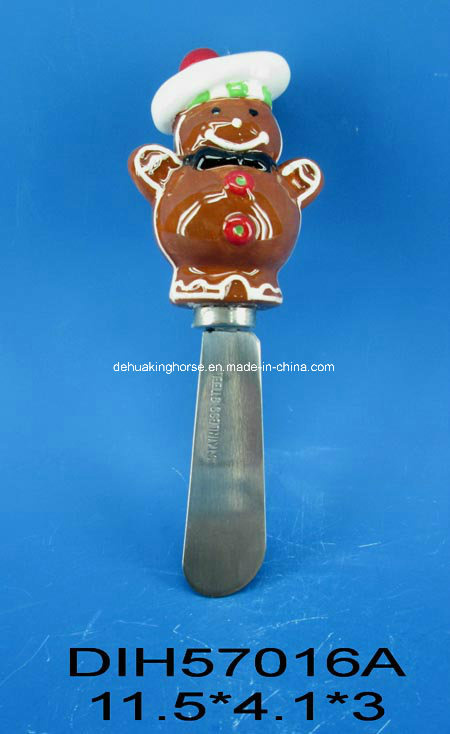 Stainless Steel Cheese Knife with Ceramic Gingerbread Man Handle