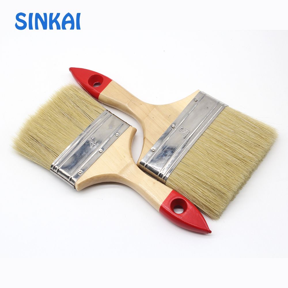 Decorative Moisture-Resistance Wooden Handle Natural Bristle Flat Paint Brushes