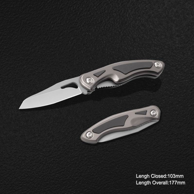 Folding Knife with Anodized Aluminum + Rubber Handle (#3796AS)