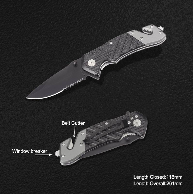 Survival Knife with Window Breaker & Belt Cutter (#3897)