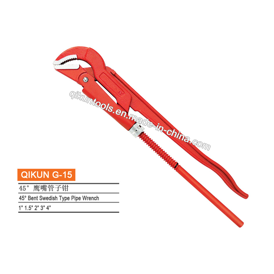 G-15 Construction Hardware Hand Tools 45 Degree Bent Swedish Type Pipe Wrench