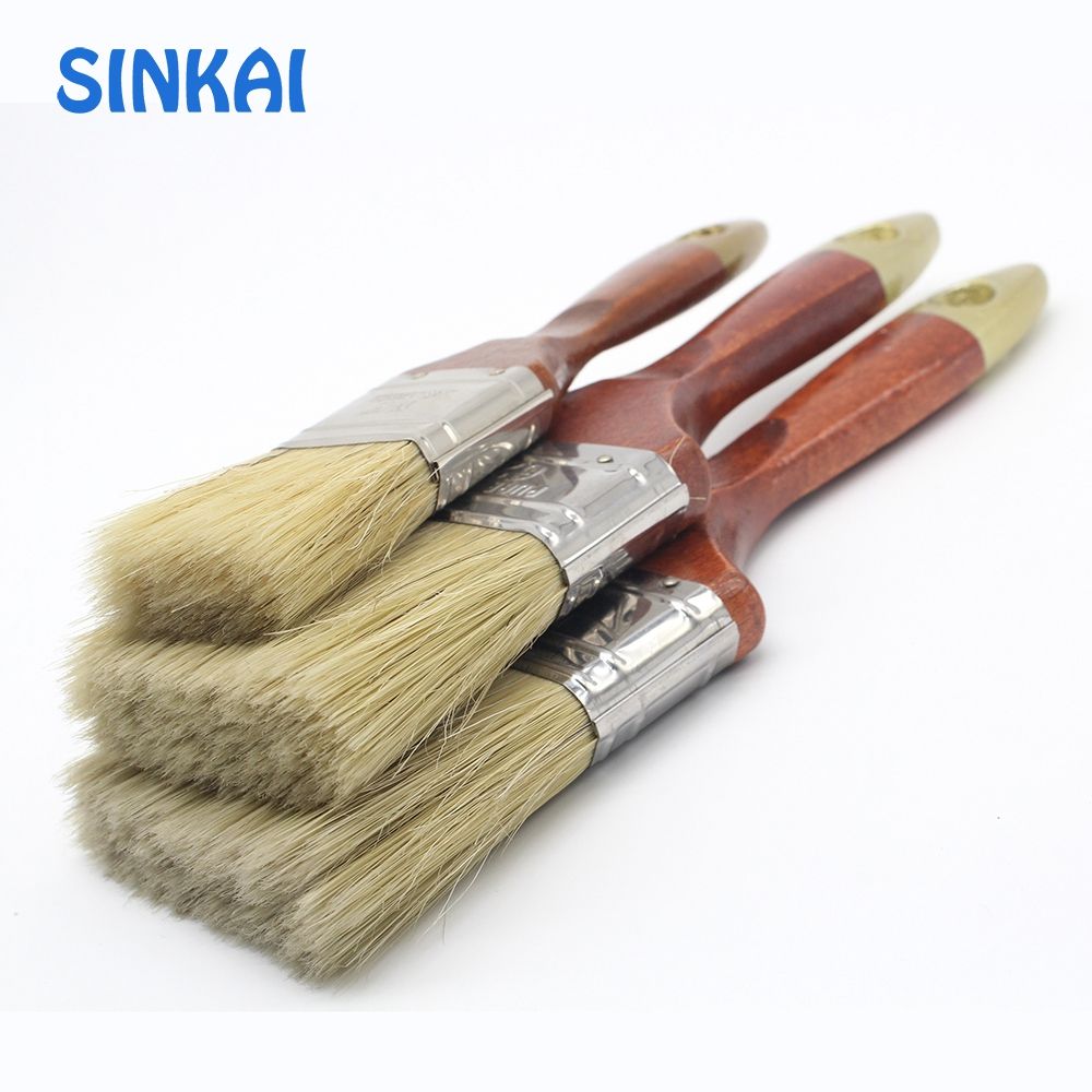 White Bristle Tinplate Ferrule and Wood Handle Paint Brush