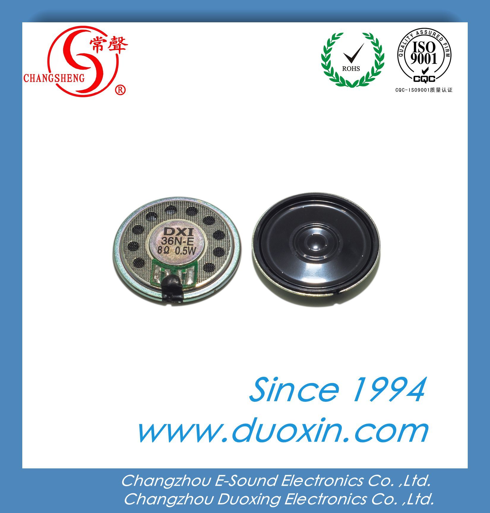 Mylar Cone Speaker Dxi36n-E with Inner Magnet 36mm 0.5W 8ohm