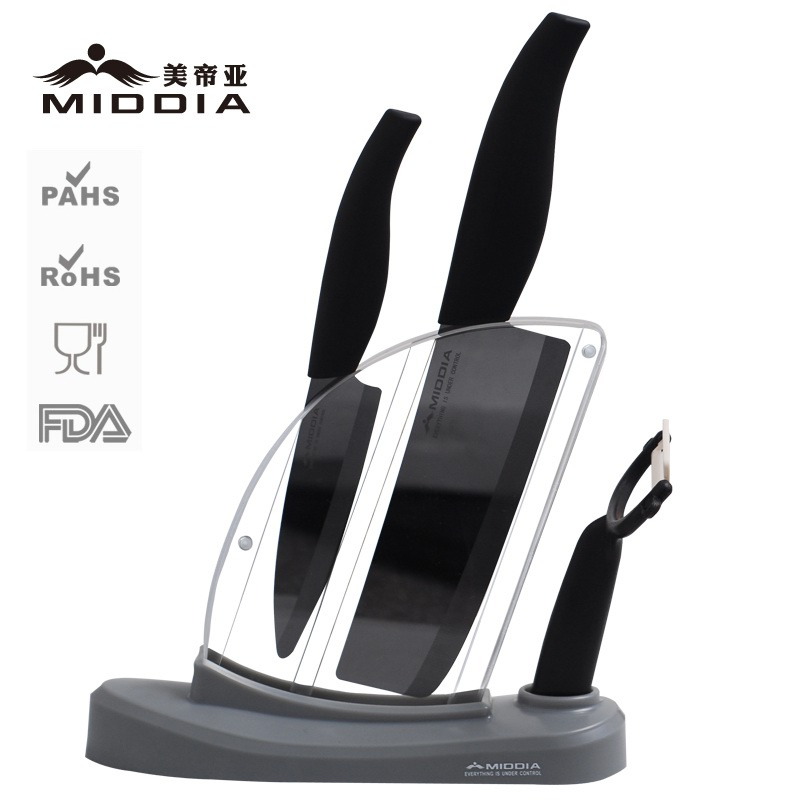 Mirror Black Ceramic Knife Block Set with Peeler