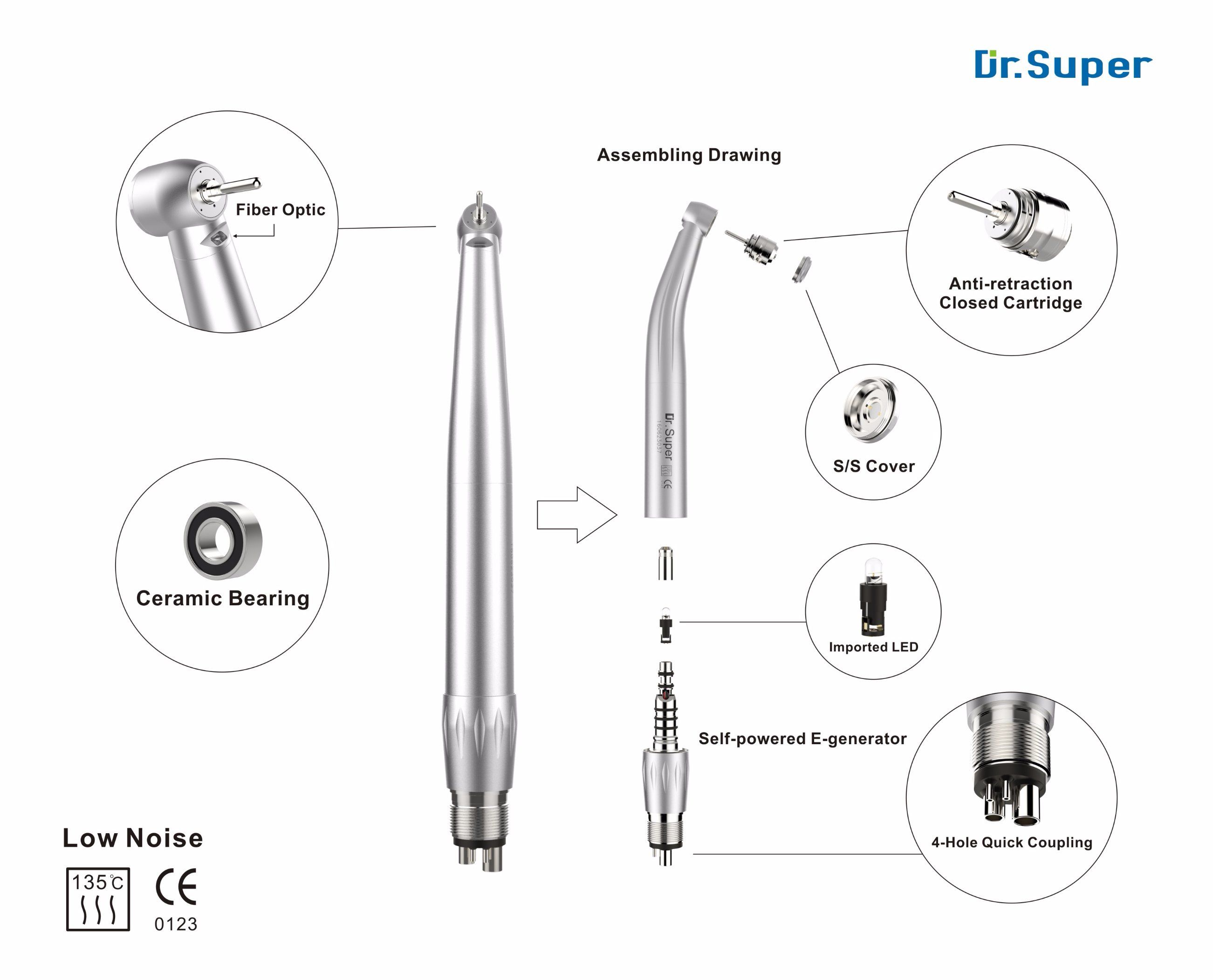 4 Hole Fiber Optic E Generator Integrated High Speed Handpiece with Quick Coupling