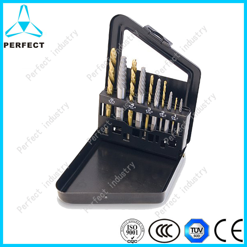 10-Piece Tin Coated HSS Broken Screw Extractor Set (Left Handed)