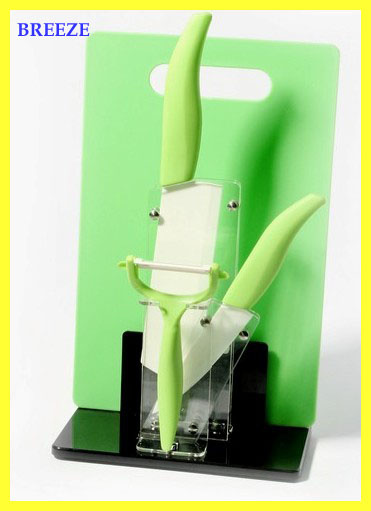 High Quality Green Ceramic Knife Set with Chopping Board