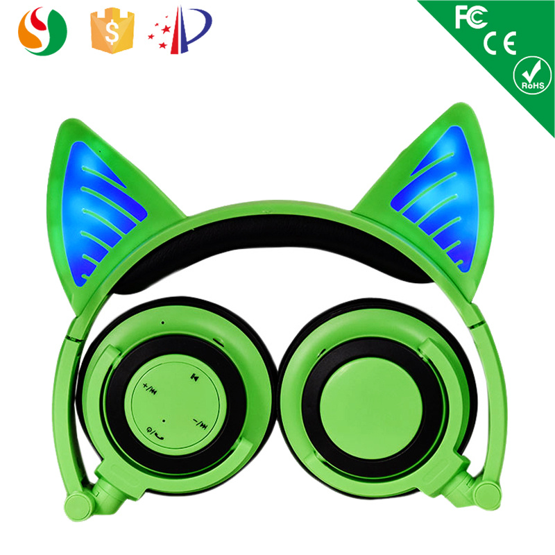 Foldable Cat Ear Headphone Stereo Wireless Headphone with Glowing Light