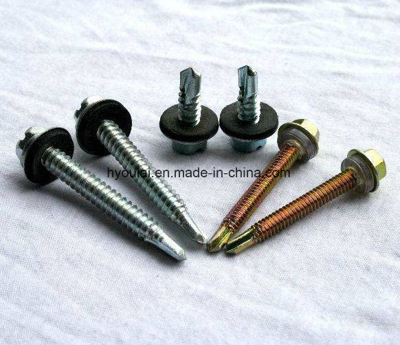 Hex Head Self Drilling Screw with EPDM Washer Yellow Color Zinc Plated Good Quality 14# 1