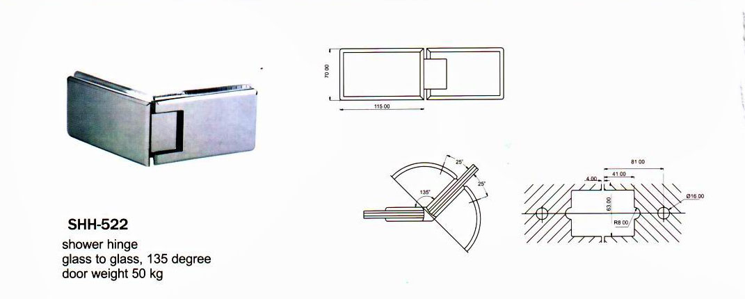 Shh-522 Stainless Steel Furniture Hardware Shower Hinge