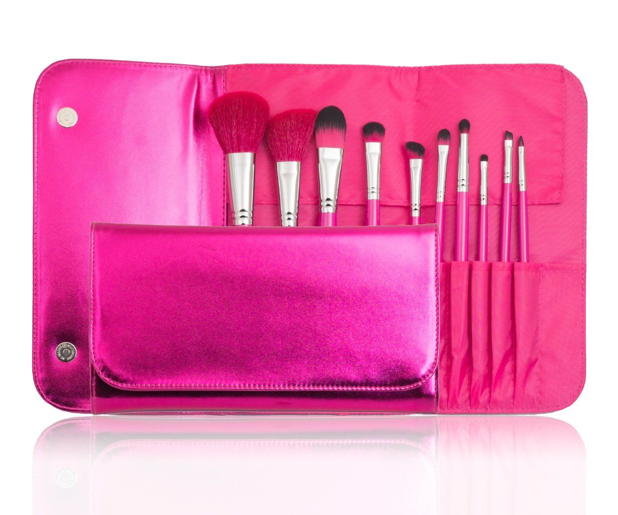 10PCS Cosmetic Brush Professional Brush Set Synthetic Hair in Rose Pouch