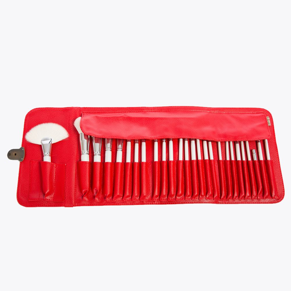 Wisdom 26PCS Goat Hair Cosmetic Brush Set with Red PU Case