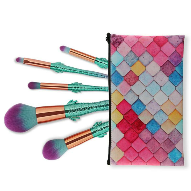 New Style Mermaid 5PCS Foundation Power Cosmetic Brush Set