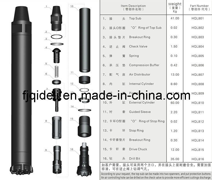 High Air Pressure DTH Hammer (QQL8)