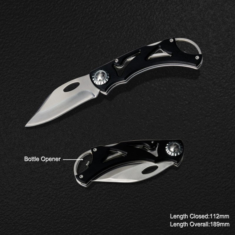 Folding Knife with Anodized Aluminum Handle & Bottle Opener (#3784)