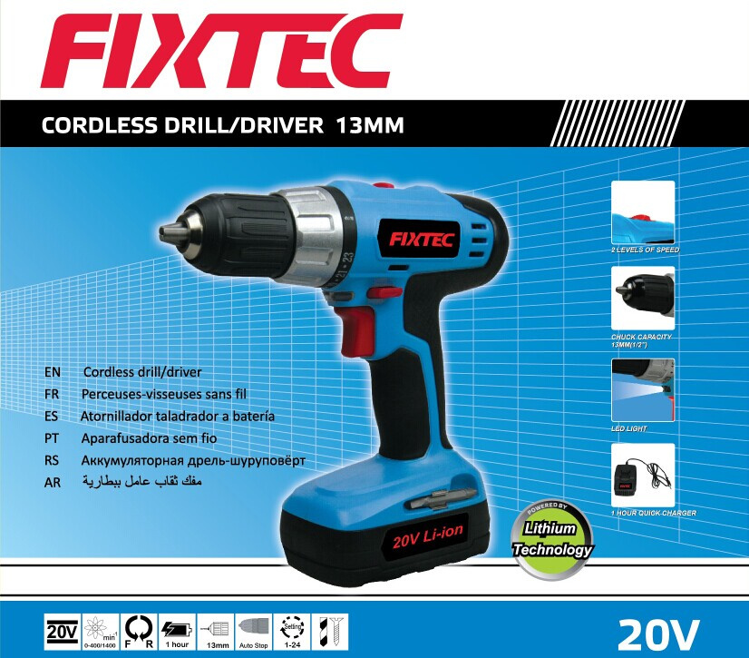 Fixtec 20V 13mm Rechargeable Cordless Drill Machine Hand Drill