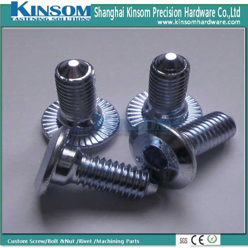 Inner Hex Flange Cheese Head Machine Screw Blue White Zinc Coating Ball Shape End