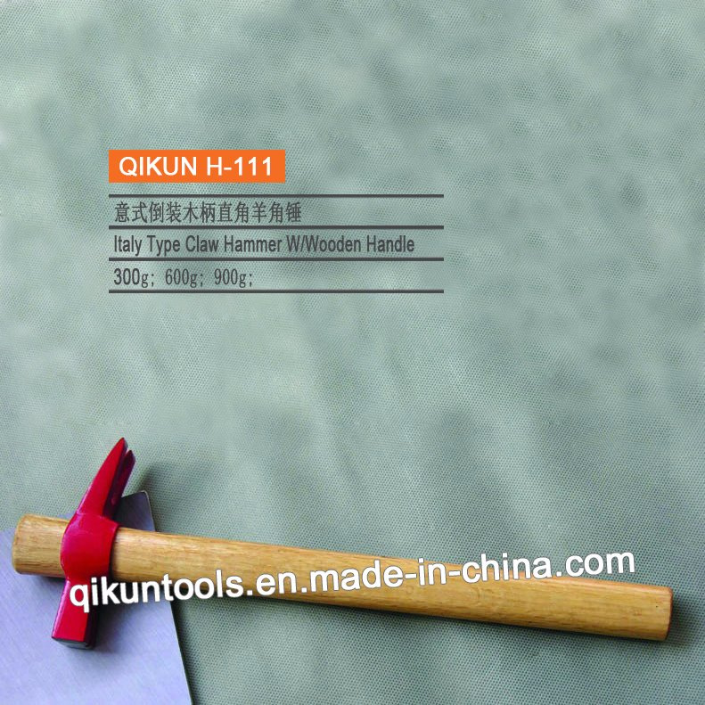 H-111 Construction Hardware Hand Tools Italy Type Claw Hammer with Wooden Handle