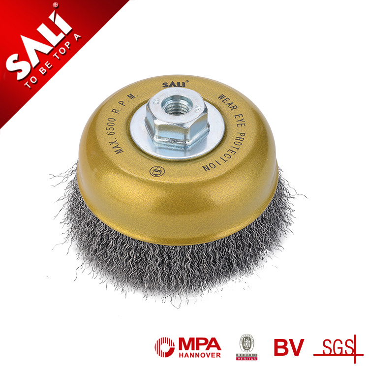 Sali Heavy-Duty Golden High Quality Crimped Wire Cup Brush