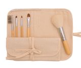 5PCS Travel Cosmetic Brushes Set with Bamboo Handle Natural Hair in Linen Bag