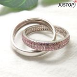 Silver Color Pink Diamond Cross Design Ring with Copper Brass for Women for Party