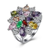 Zircon Diamond Ring Many Color Mixed Zircon Platinum Plated Women Ring