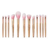 Cosmetics 12PCS Brush Set with Gold Handle & Pink Hair