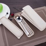 4 Pieces Flatware Stainless Steel Flatware Set Chopstick Spoon Fork Knife Travel Camping Outdoor Office Portable with Case and Net Bag