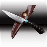 Damacus Knife Camping Knife Goat Horns Handle with Leather Sheath