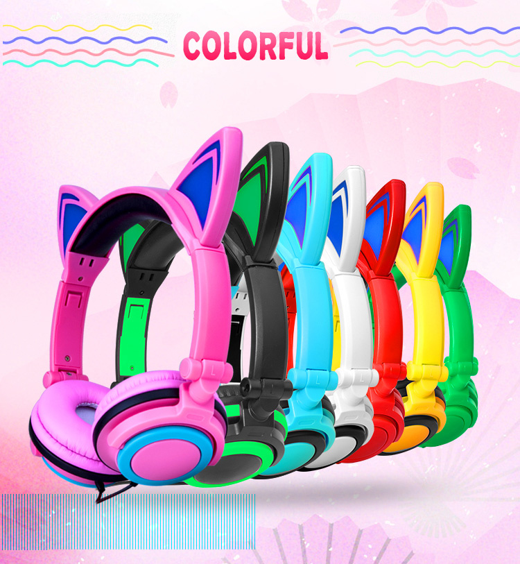 China Manufacturer Promotional Item Wired Stereo LED Light Cat Ear Headphones